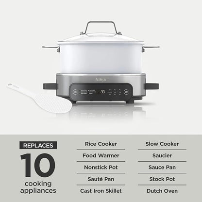 Multi-Cooker Ninja Foodi MC1100, Everyday Possible Cooker 6.5-Qt, 6-in-1 with Slow Cook, Slow Cooker, Sear/Sauté, Keep Warm, Rice and Pasta Functions, Compact Design, White, 6.5QT