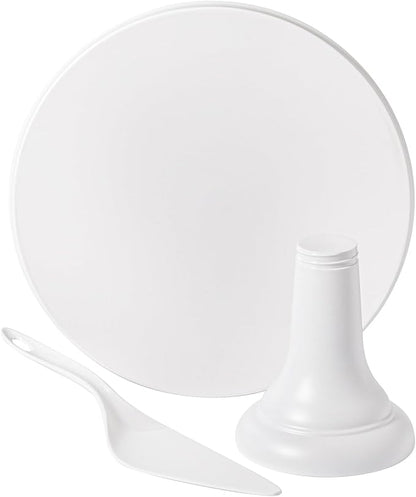 JOYMAY 9.6 Inch Bamboo Fiber Cake Stand, Round Cake Holder, Cake Plate with Detachable Base, Dessert Table Display Set, Cake Decorating for Birthday Party Baking Gifts for 6inch, 8inch Cakes (White)