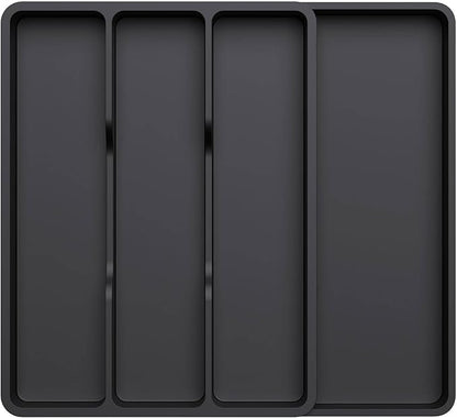 Lifewit Utensil Drawer Organizer, Expendable Cooking Silverware Tray for Kitchen Drawer, Adjustable Cutlery Flatware Holder, Plastic Spatula Tools and Gadgets Storage Divider, 4 Compartments, Black