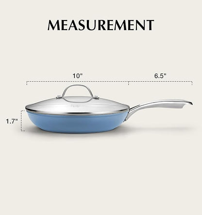 KOCH SYSTEME CS Nonstick Frying Pan with Lid, 10 Inch Non Stick Skillet with Stay-Cool Stainless Steel Handle, Omelet Pan with Nonstick Ceramic Coating, PFOA Free, Dishwasher & Oven Safe, Blue