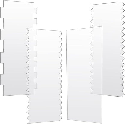 JOERSH 4pcs Acrylic Cake Scrapers Clear Combs Icing Frosting Buttercream Edge Smoother for Mousse Butter Cream Decoration