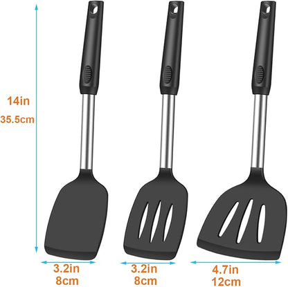 Spatula Set Silicone Heat Resistant for Nonstick Cookware Rubber Silicone Spatula Turner Fish, Large Nonstick Plastic Egg Wok Spatula for kitchen use Cooking Utensils Set
