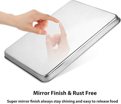 Baking Sheet, Yododo Stainless Steel Cookie Sheet Toaster Oven Tray Pan Rectangle Size 16 x 12 x 1 inch, Non Toxic & Healthy, Superior Mirror Finish & Easy Clean, Dishwasher Safe