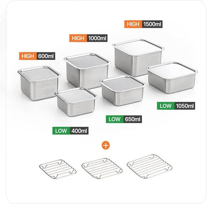 CuBE 6PCS Set Stainless Steel Food Storage Containers With Lids with 3 Net Kitchen Appliances Dishwasher Safe Premium South Korea