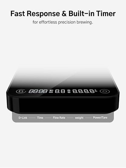 Coffee Scale with Timer and Flow Rate Tracking, 0.1g Precision, 3kg Capacity, Rechargeable, Smart App Compatible, Ideal for Espresso and Pour Over Brewing
