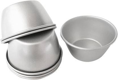 Small Popover Pans Nonstick 6Pcs, 3 Inch Round Pie Tart Mold Small Tin, Carbon Steel Pudding Cups, Individual Egg Tart Moulds Cute - Silver