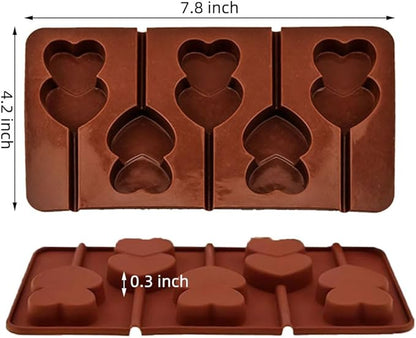 Heart Lollipop Molds, 5 Holes Silicone Lollipop Mold Heart Shaped Sucker Molds for Candy Chocolate Cake Pop Party Wedding Cake Decorations