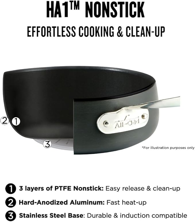 All-Clad HA1 Hard Anodized Non Stick Everyday Pan w/ Lid and Handles, 12 Inch, Induction, Oven Broiler Safe 500F, Lid Safe 350F, Deep Frying Pan, Skillet, Pots and Pans, Kitchen, Cookware, Black