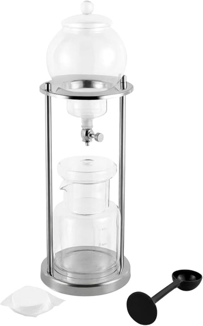 Nispira Luxury Ice Cold Brew Dripper Coffee Maker in Stainless Steel and Borosilicate Glass, 600 ml Silver