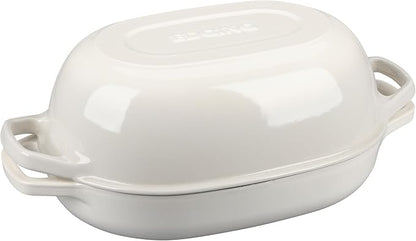 Enameled Cast Iron Oval Dutch Oven Pot with Lid, Dutch Oven for Sourdough Bread Baking, Oval Bread Pan, 7qt, White