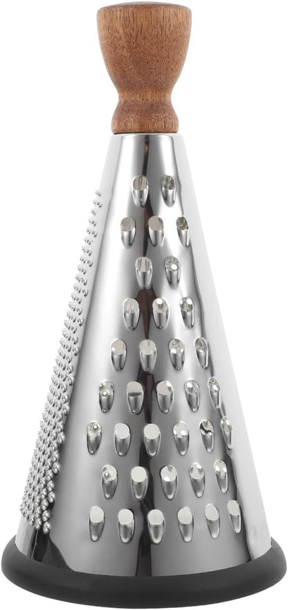 Cabilock 9 Inch Cone Cheese Grater with Wooden Handle Multi-Function Stainless Steel Vegetable Shredder for Kitchen Use Manual Cone Grater for Cheese and Chocolate