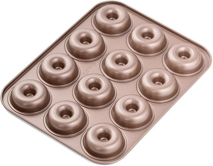 HAPPIELS 12 Well Donut Pan Nonstick, Non Toxic PFOA & BPA Free Donuts Mold for Baking, Doughnut Tin for Oven, Doughnuts Pans and Molds Non Stick Nontoxic, Baking Tray Pans & Trays without Teflon