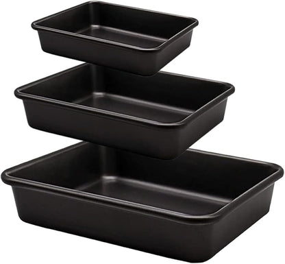 Rectangle Cake Pan, Deep Baking Pans Set Nonstick, 9/11/13 Inch, Heavy Duty Thickness Bakeware Roasting Tray for Toaster Oven, Thanksgiving Christmas Roast Turkey Pan, 3-Pack, Black