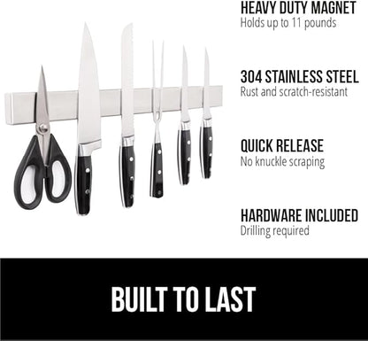 GORILLA GRIP Stainless Steel Magnetic Knife Holder for Wall, 18 Inch, Multi-Purpose Magnet Bar for Knives, Tools, Art Supplies, Heavy Duty Strip Holds Up to 6 lbs, Kitchen Organizer, Drilling Required