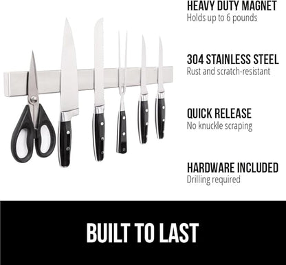 GORILLA GRIP Stainless Steel Magnetic Knife Holder for Wall, Multi-Purpose Magnet Bar for Knives, Tools, Art Supplies, Heavy Duty Strip Holds Up to 6 lbs, Kitchen Organizer, 12 Inch, Drilling Required