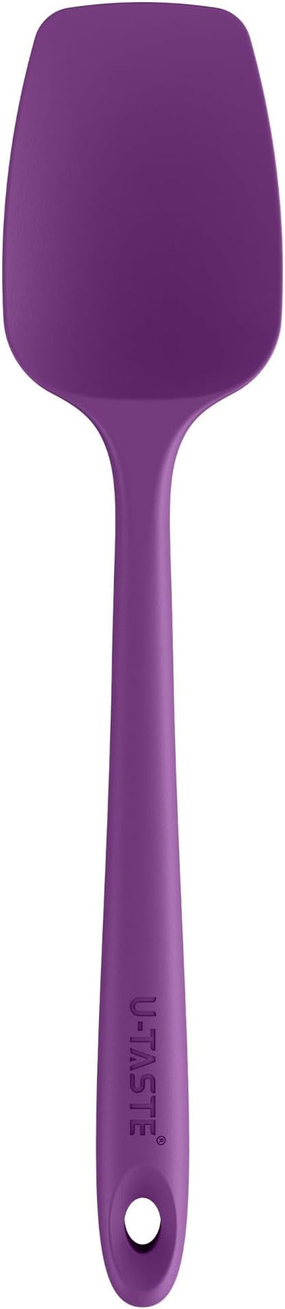 U-Taste Silicone Cooking Spoon Spatula: 480ºF Heat Resistant Food Grade 11.38" Flexible Rubber Kitchen Spoonula, Seamless Pastry Bowl Scraper for Mixing Stirring Scraping in Nonstick Cookware (Purple)