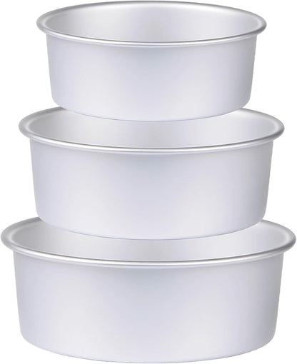 HomeMall Round Cake Pan Set of 3 (6 x 3 inch/8 x 3 inch/10 x 3 inch), Aluminum Baking Pans for Layer Cakes, Heavy Duty Non-Stick, Evenly Baking Tools for Home Kitchen, Birthday Wedding Anniversary