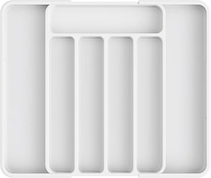 Kitsure Cutlery Drawer Organiser for Kitchen - Adjustable Cutlery Tray for Effortless Utensil Sorting, Versatile Kitchen Storage & Organisation Solution, 12.13" x 1.54" x 8.07"~13.90", White