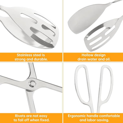 2 Pack Serving Tongs, Buffet Tongs for Kitchen Cooking, 10 Inch Stainless Steel Food Serving Tongs Bread Tongs with Scissor Handles for Salad, Cooking, Catering, Buffet(Silver)