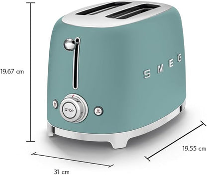 SMEG 2 Slice Toaster with 6 Presets and Defrost Function and Removable Crumb Tray (Jade)