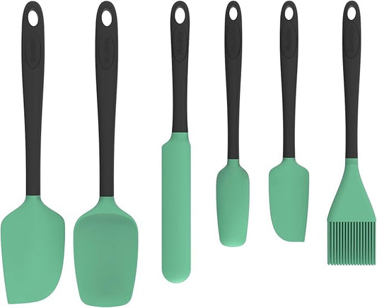 Silicone Spatula Set, 6 Pieces Food Grade Kitchen Utensils with Silicone Brush Heat Resistant Dishwasher Safe BPA-free Rubber Spatula for Scraping, Baking, Cooking, Mixing (Cyan)