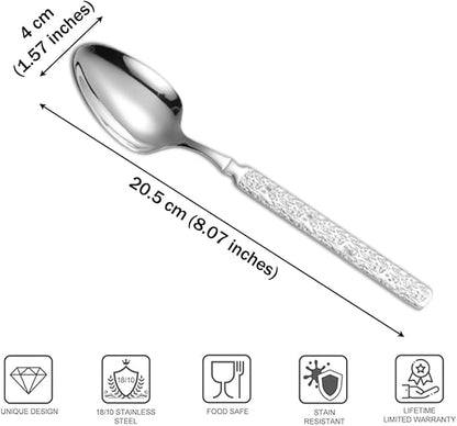 Thickened Stainless Steel Dinner Spoons with Hammered Edge,Serving Spoon Set,Heavy Table Spoons for Dinner, Party Wedding,Set of 4