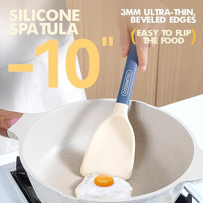 Silicone Small Spatula for Cooking Flexible Beveled Turner with Solid Inner Core and Heat Resistant Nylon Handle Ideal Spatula for Non-Stick Cookware