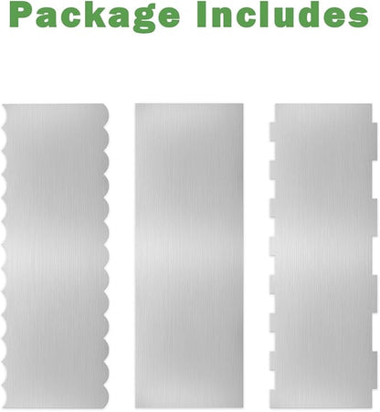 3PCS Stainless Steel Cake Scraper Set, Icing Scraper & Icing Smoother for Cake Decorating, Frosting Scraper Tools, Alisador de Pasteles for Buttercream & Baking
