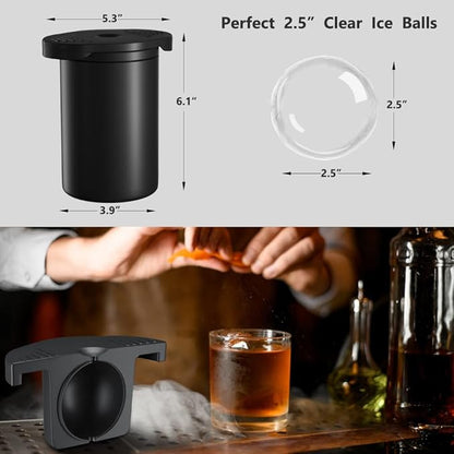 TINANA Clear Ice Ball Maker, 2.5” Clear Ice Cube Tray Make 1 Large Sphere Ice Balls for Whiskey, Cocktails & Bourbon, Gifts for Men