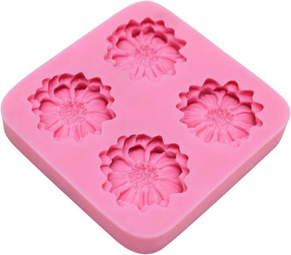 Chrysanthemum Daisy Flower Fondant Cake Silicone Mold, 4 Cavities Chocolate Candy Sugar Cupcake Cookies Mold Polymer Clay Resin Epoxy Mold Bakeware Pastry Tool