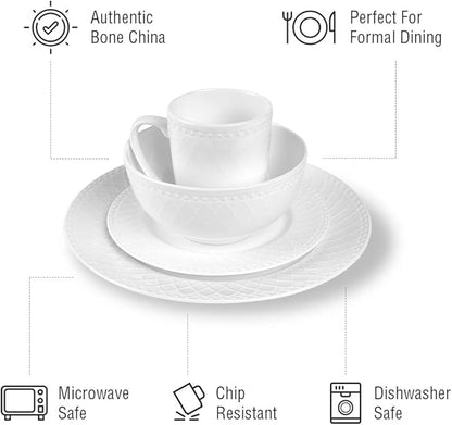 Stone Lain Alexandria 16-Piece Dinnerware Set Bone China, White