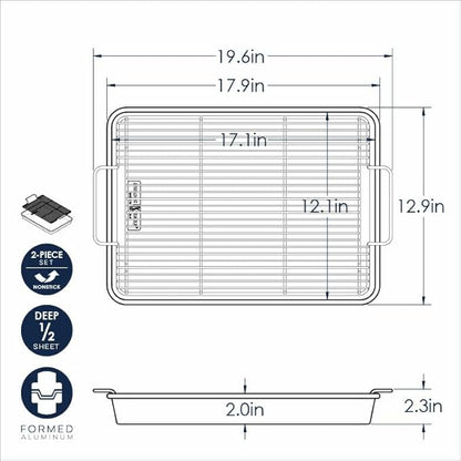 Nordic Ware High-Sided Half Sheet Oven Crisping Baking Tray with Rack, Natural Nonstick Aluminum For Air Frying, Crisping, Broiling, Baking; Cooking Surface 17.9 x 12.9 x 2 inches