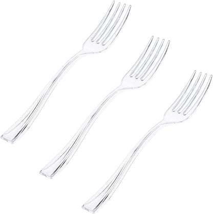 WDF 300 Mini Forks - 4 Inch Clear Plastic Heavy Duty Tasting Forks for Appetizers