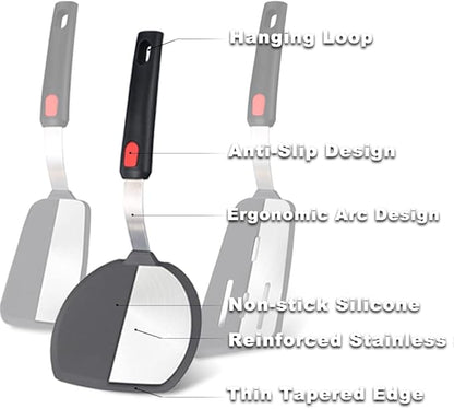 Tenta tenta kitchen Silicone Turner Wide Pancake Spatula Pizza Peel Kitchen Utensil Nonstick Cookware Safe Kitchen Flipper for Griddle Cooking and Baking- 600°F Heat-Resistant Rubber Egg Spatulas.