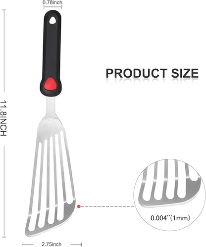 KSENDALO 13.15" Fish Spatula Stainless Steel with Silicone Handle, Flexible Slotted Egg Spatula with Thin Blade for Easier Cooking Flipping Frying Grilling Egg Fish Meat or more