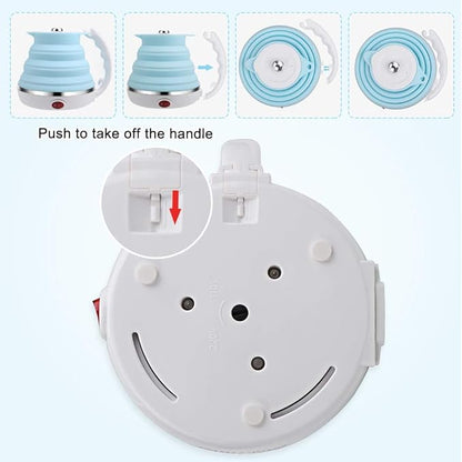Upgrade Travel Kettle, ShineMe Food Grade Silicone Dual Voltage 110-220V Ultrathin Portable Electric Water Kettle with Cup, Universal Adaptor and Detachable Power Cord, 555ML (Blue)