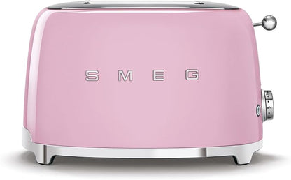 SMEG 2 Slice Toaster with 6 Presets and Defrost Function and Removable Crumb Tray TSF01PKUS, Pink