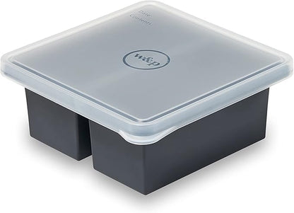 W&P Cup Cubes Silicone Freezer Tray with Lid, Charcoal, Makes 2 Perfect 2-Cup Portions, Freeze & Store Soup, Broth, Sauce, Leftovers, Dishwasher Safe