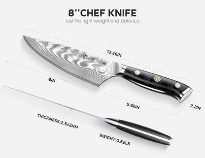 Damascus Chef Knife: 8-inch Razor-Sharp Japanese Chef Knife with VG10 Steel Core, Full Tang G10 Handle, NSF Food-Safe Professional Kitchen Knife with Sheath, Christmas Elegant Box
