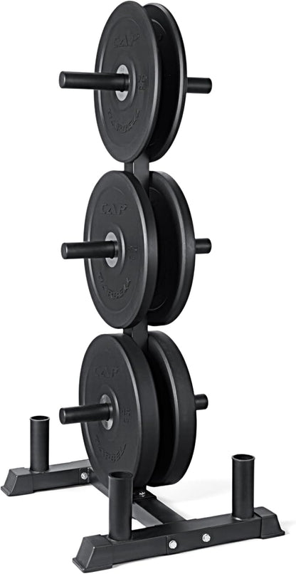 CAP Barbell 2-Inch Olympic Bumper Plate Weight Set with 6 Post Rack | 100-370 lbs | Multiple Options
