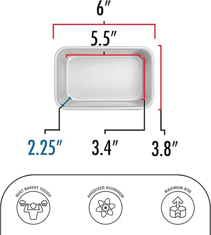 Fat Daddio's BP-5640-2PK Anodized Aluminum Bread Loaf Pan, 5.5 x 3.125 x 2.375 inch, Set of 2