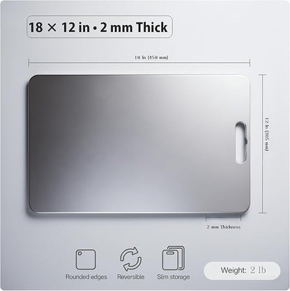 Large Titanium Cutting Board 18x12-2 Mm, 100% Pure Titanium Cutting Boards For Kitchen, Stays Flat & Odor-resistant, Non-porous, Dishwasher-safe, Reversible - Multi-use: Pastry, Prep & Serve, Bbq.