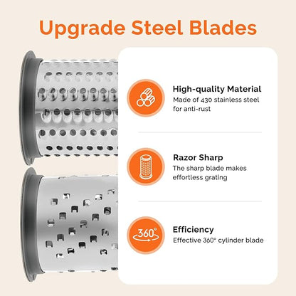 Cheese Grater Hand Crank, Patented Rotary Parmesan Cheese Grater Cheese Shredder Handheld with Fine & Coarse Drums, Restaurant Cheese Grinder with Handle for Hard Cheese, Gray Green