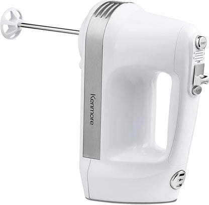Kenmore Hand Mixer – 5 Speed Handheld Blender, Electric Egg Beater, Whisk, Dough Hooks, Storage Case, Turbo Boost for Cake Mix, Baking, Retractable Cord, Kitchen Appliances