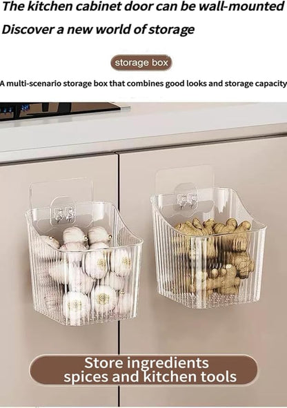 6Pack Wall Mount Organizer, Adhesive Cabinet Door Storage Bins, Clear Makeup Containers, Stackable Organizer Basket for Kitchen, Bathroom, Cabinet, Pantry, Office，Refrigerator Small Items storage