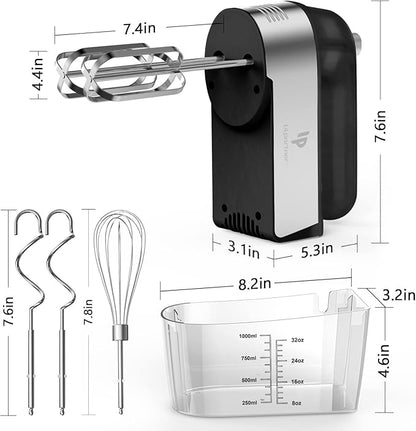 Hand Mixer Electric, 450W Kitchen Mixers with Scale Cup Storage Case, Turbo Boost/Self-Control Speed + 5 Speed + Eject Button + 5 Stainless Steel Accessories, For Easy Whipping Dough,Cream,Cake