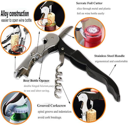 Professional Waiter Corkscrew Wine Openers Set, Heavy Duty Stainless Steel Hinges Wine Key for Restaurant Waiters, Sommelier, Bartenders