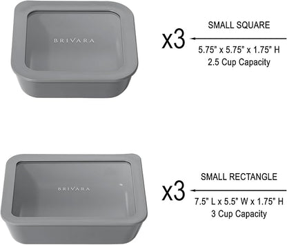 Ceramic Coated Glass Food Storage Container | No PTFE, PFOA, PFAS, and BPA | Reusable Non Toxic Meal Prep Container with Glass Lid | Easy To Store | 6 Piece Food Prep [Smoke]