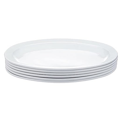 Amazon Basics Melamine (Plastic )Oval Platter Narrow Rim, 6 Piece Set, 13 in x 9.75 in, White