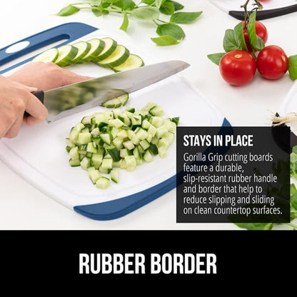 GORILLA GRIP BPA-Free Reversible Kitchen Cutting Board Set of 3, US Designed, Nonporous, Juice Grooves Catch Liquid, Slip Resistant Border, Dishwasher Safe, Durable Large Food Chopping Boards, Blue